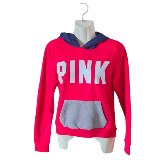 Victoria's Secret PINK Hoodie Sweatshirt Hot Pink Gray Pocket Hooded Top XS - Picture 2 of 6